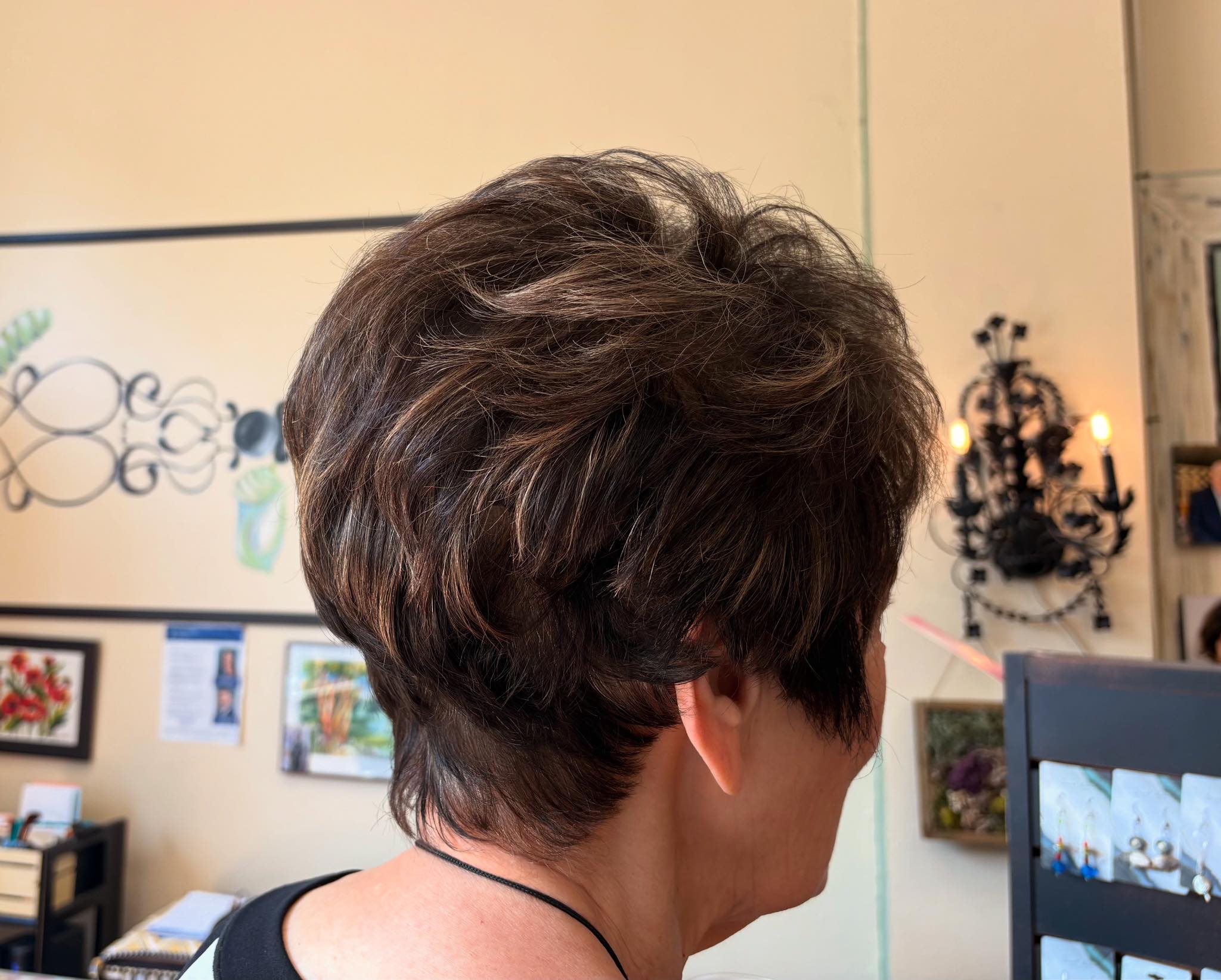 Brunette pixie with highlights